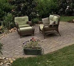 Landscaped patio with seating